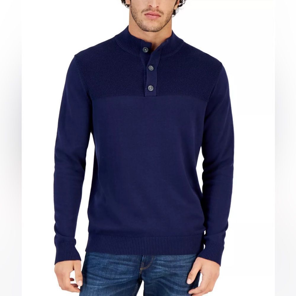 CLUB ROOM Men's Button Mock Neck Sweater,